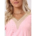 thumbnail image 5 of DARING DIVA Women's 3/4 Sleeve Tops Hollow Color Block Boho Shirts XL Light Pink, 5 of 6
