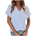 thumbnail image 2 of Fiudx Ofertas Flash Artículos En Oferta Camiseta Holgada Informal de Manga Corta con Cuello En V a Cuadros para Mujer, 2 of 5