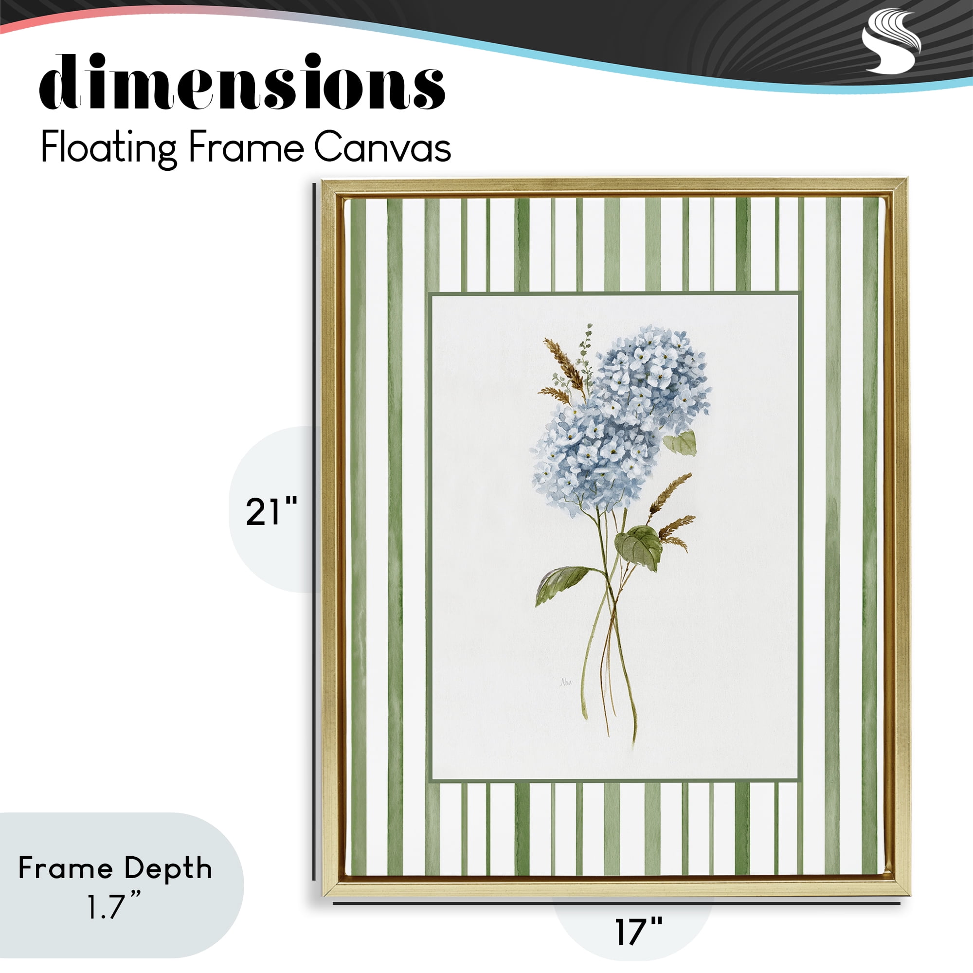 Stupell Industries Blue Hydrangea & Dried Wheat Gold Framed Floater Canvas Wall Art, design by Nan