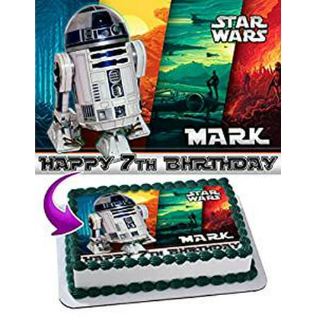 Star War r2d2 Edible Image Cake Topper Personalized Birthday 1/4 Sheet Decoration Custom Sheet Party Birthday Sugar Frosting Transfer Fondant Image Edible Image for cake