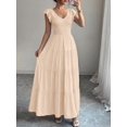 thumbnail image 3 of Beige Womens V-Neck Flowy Maxi Dress With Ruffled Cap Sleeves And Tiered Skirt, 3 of 5