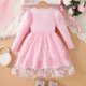 thumbnail image 4 of Vestido de cuello redondo y manga larga para niñas Vestido de cuello redondo y manga larga para niñas Falda de malla elegante Vestido de princesa elegante para niñas pequeñas Vestido de poliéster para, 4 of 8