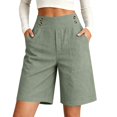 thumbnail image 2 of Only Moment Shorts for Women Trendy Bamboo Nodes Cotton Linen Shorts Elastic Waist Comfy Soft Lounge Shorts Tummy Control Shorts Light Green,L, 2 of 7
