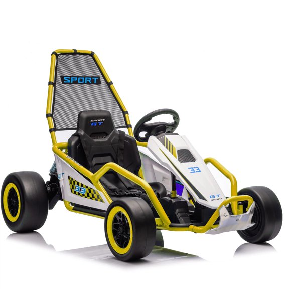 Xuanlur 24V 8.5 MPH Electric Go Kart for Kids w/ Front EVA Wheel, 400W Powerful Drift Kart w/Metal Frame, Music & Strobe Lights, Suspension, 2 Speed, 5 Point Harness, Crazy Cart for Kids 6 , Yellow