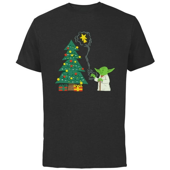 Star Wars Holiday Yoda Decorates Christmas Tree - Short Sleeve Cotton T-Shirt for Adults -Customized-Black