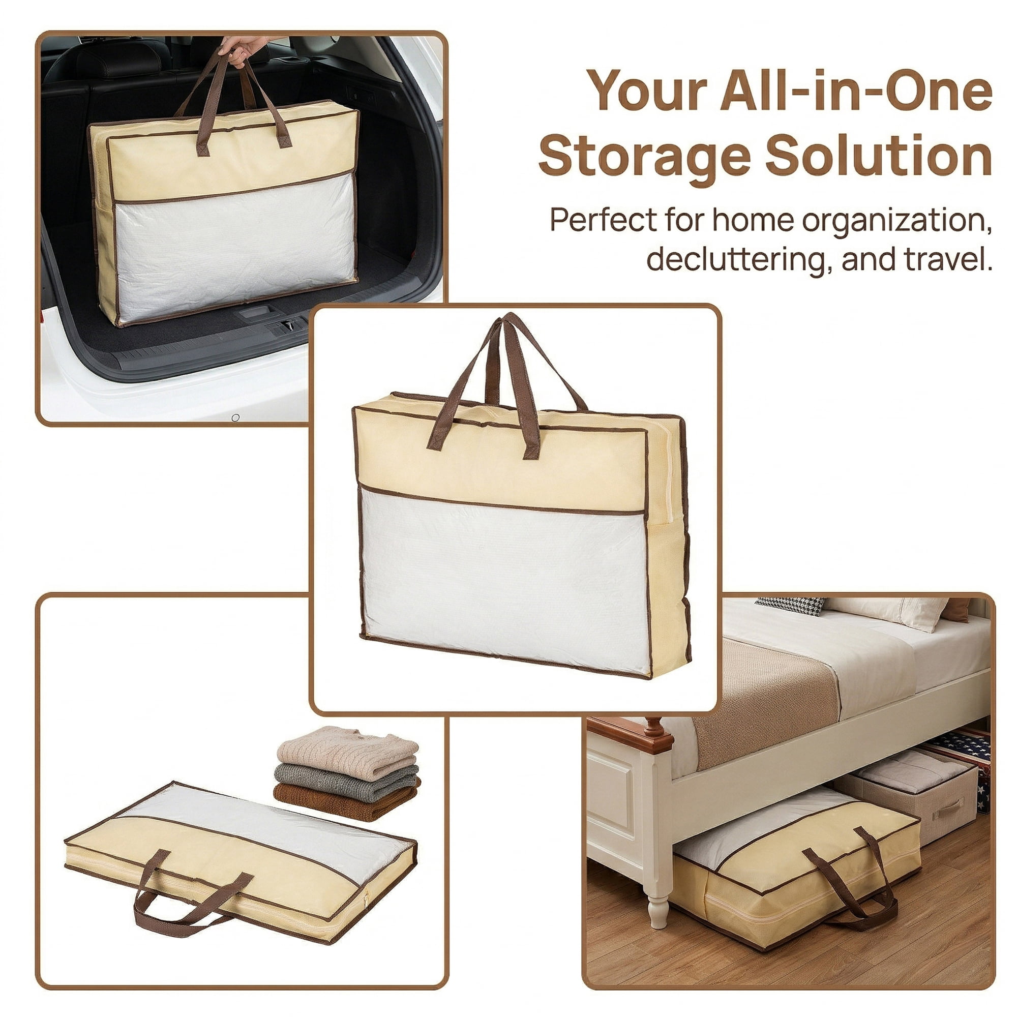 Unique Bargains Storage Bag for Organizing Clothing with Handles Beige 19.7"x25.6"x5.9"