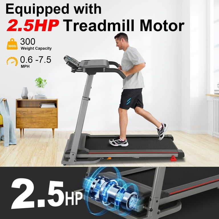 ADNOOM 300Lbs Treadmill with Desk 2.5 HP Portable Folding Treadmill for Home Running Machine with Incline Gray