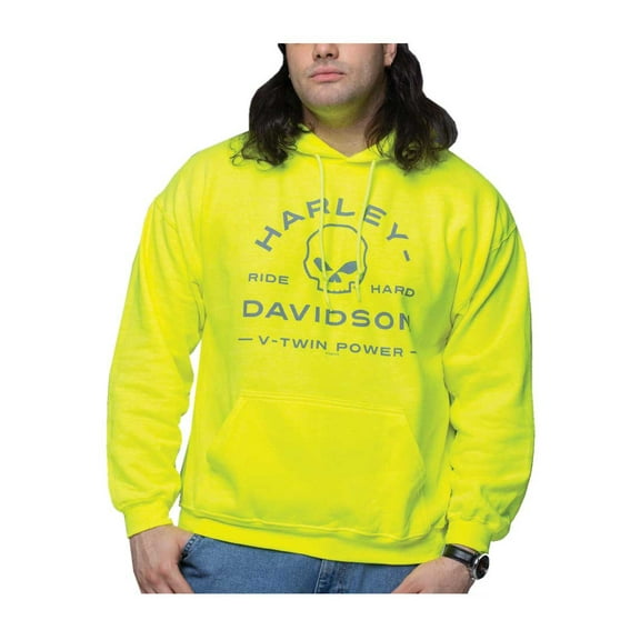 Harley-Davidson Men's Zone Willie G Skull Pullover Hoodie – Safety Green (L), Harley Davidson