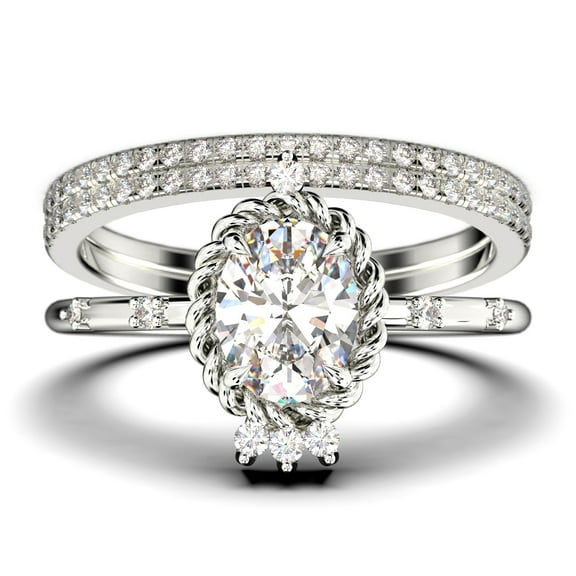 Dazzling Art nouvea 2.50 Carat Oval Cut Diamond Moissanite Engagement Ring, Wedding Ring in 925 Sterling Silver With 18k White Gold Plating, Compass Ring, Trio Set, Matching Band