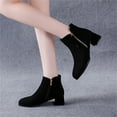 thumbnail image 3 of NECHOLOGY Botas Mujer Adulto Femenino Zapatos Botines para mujer Otoño Invierno Mujer Botines Tacón medio Tacón grueso Gamuza Color sólido Negro Punta redonda Cremallera lateral (Black, 6.5), 3 of 7