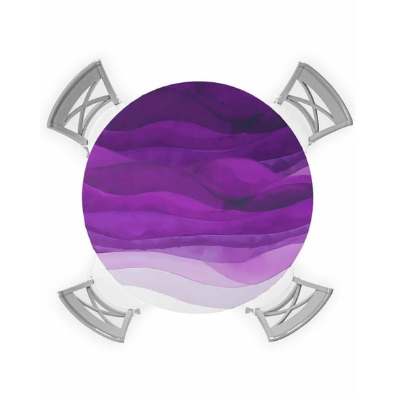 nqOlkjepod Purple Waves Round Tablecloth, Fitted Table Cover with Elastic for 36"-44" Round Tables, Ombre Coastal Ocean Water Abstract Table Cloth Outdoor Indoor Dinning Party Waterproof Tablecloths