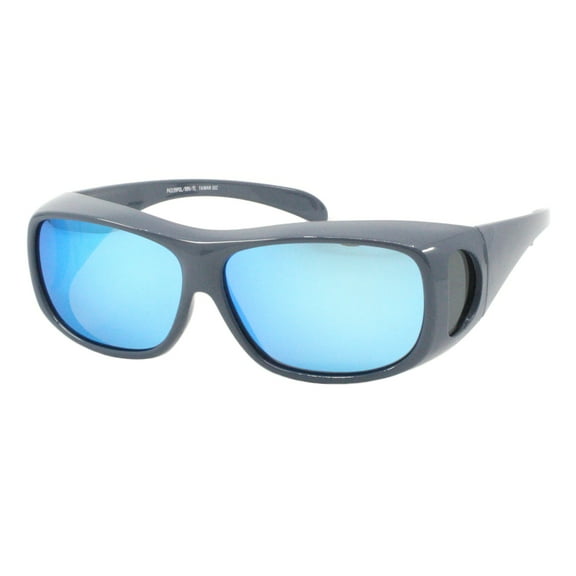Polarized Fit Over Sunglasses Rectangle Gray, Blue Mirror Lens Lightweight