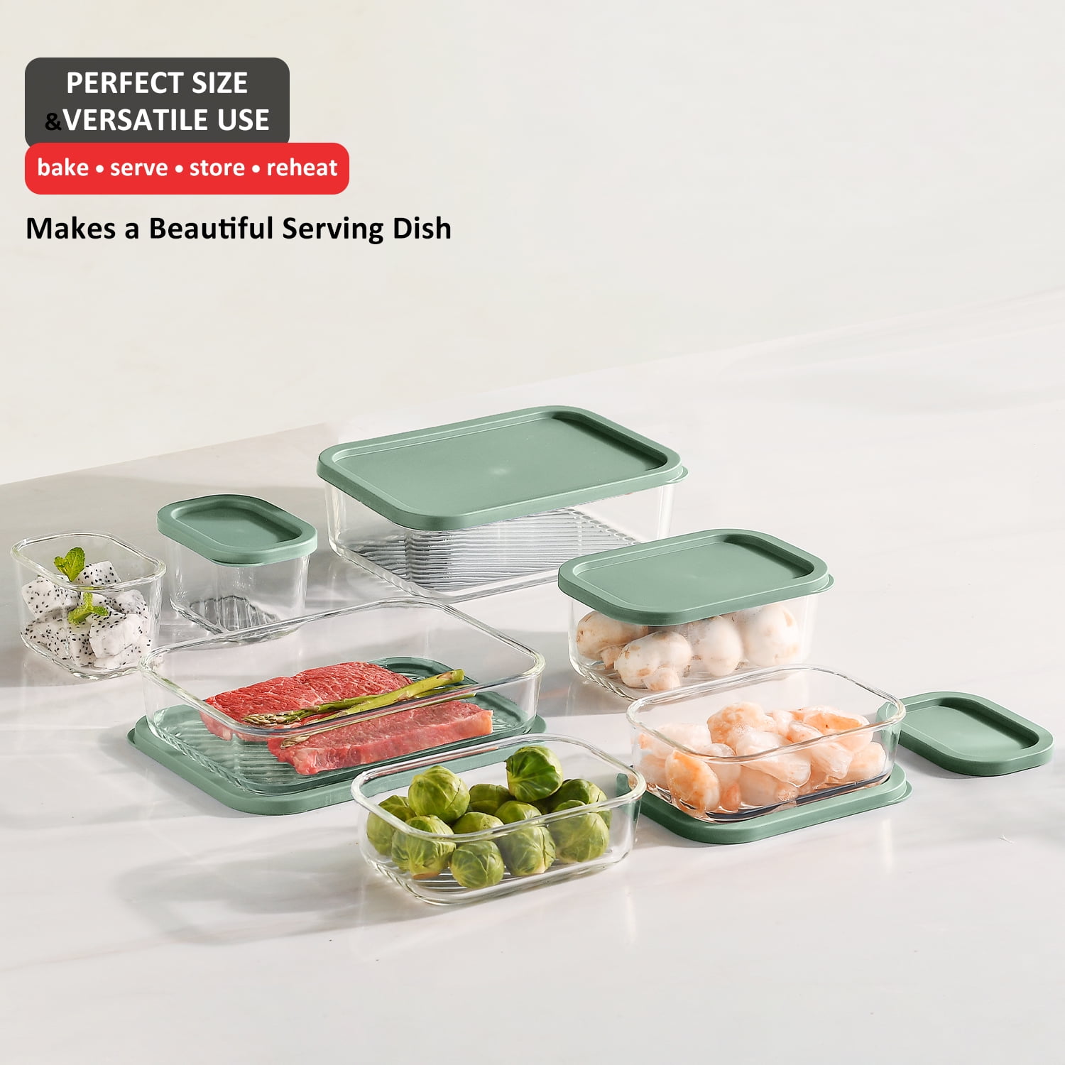Lamma Loe Glass Storage Containers with Lids, 24 Piece Meal Prep Containers, Oven to Freezer Safe, Stackable, Glass Food Storage Containers, Sage Green