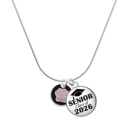 Delight Jewelry Silver-tone Pink Paw on Black Disc – Silvertone Senior Class of 2026 Dome Necklace 18