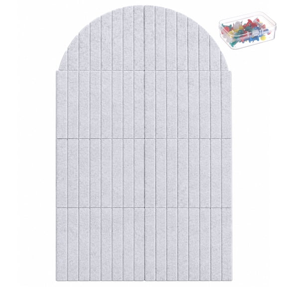 Arched Felt Bulletin Board, 47.2" x 31.5"x 0.31" Striped Felt Wall Panel with 30 Pushpins, Reusable Self-Adhesive Modular Panel for Office Home Decor & Photo Display (Silver Gray)