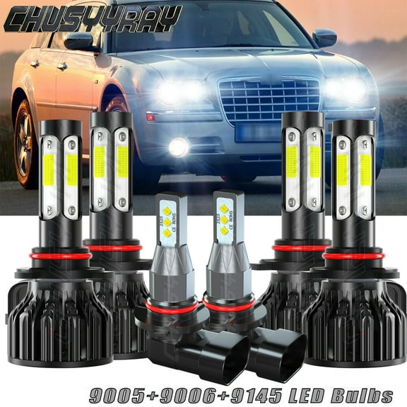 CHUSYYRAY LED Headlight High Low Beam Fog Light Bulbs 6000K White for Chrysler 300 2005-2009 6x