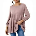 thumbnail image 1 of Timegard Womens Tops Oversized Round Neck Tunic Tops Fall Casual Loose Long Sleeve Blouse Mid Long, 1 of 4