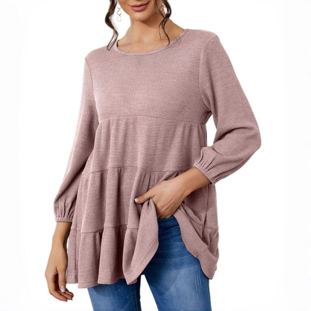 Timegard Womens Tops Oversized Round Neck Tunic Tops Fall Casual Loose Long Sleeve Blouse Mid Long