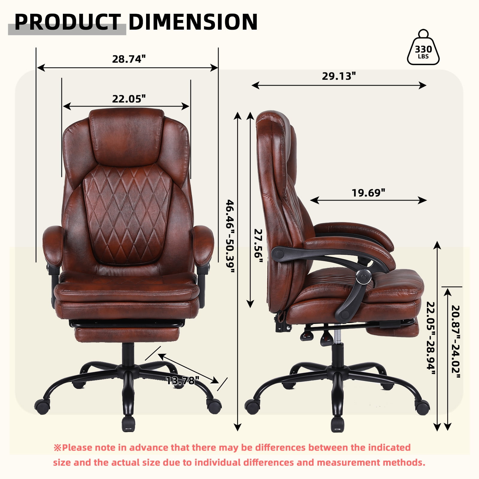 Big and Tall Office Chair, Executive Office Chair with Foot Rest, Home Desk Chair,Swivel Computer PU Leather Chair with Lumbar Support