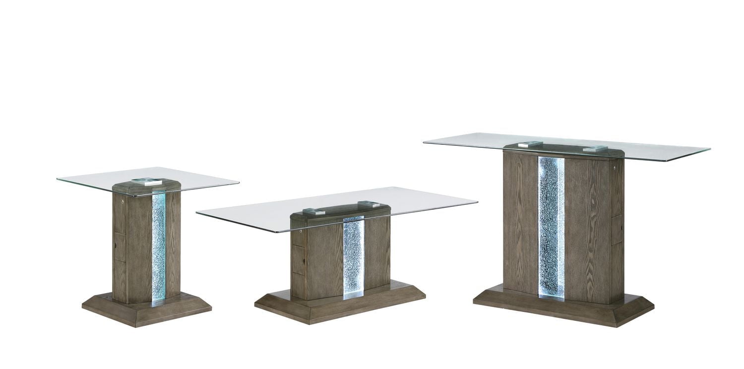 Topline Home Furnishings End Table With Glass Top and LED