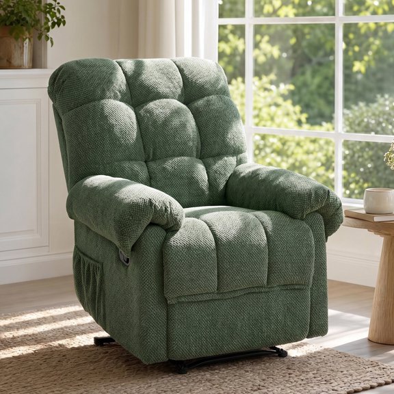 Recliner Chair, PAPROOS Overstuffed Reclining Chair with 2 Side Pockets, Armchair with Fixed Base, Lounge Chair for Adults for Living Room Bedroom Home Theater, Army Green
