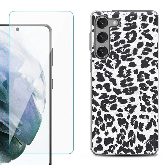 Shockproof Fashion Phone Case for Samsung Galaxy S23  / S23 Plus 5G, with Tempered Glass Screen Protector, by OneToughShield ® - Cheetah B/W