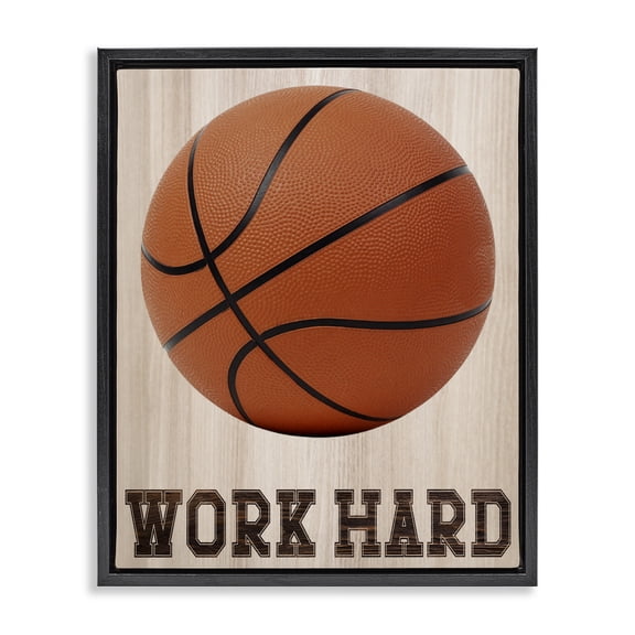 Stupell Industries Work Hard Basketball Black Framed Floater Canvas Wall Art, design by Marcus Prime, 21 x 17