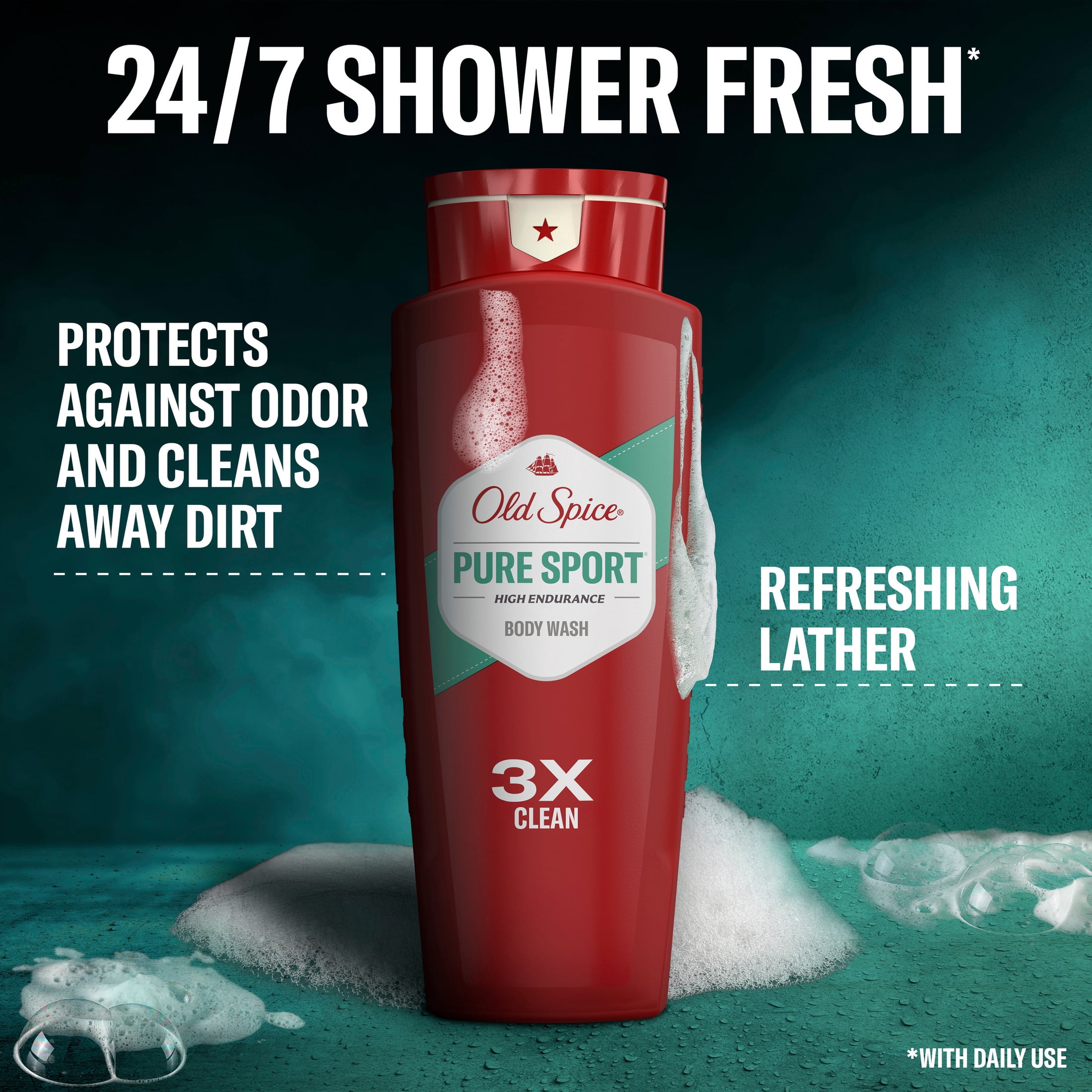 (3 pack) Old Spice Body Wash for Men, Pure Sport, 24/7 Shower Fresh, 24 fl oz