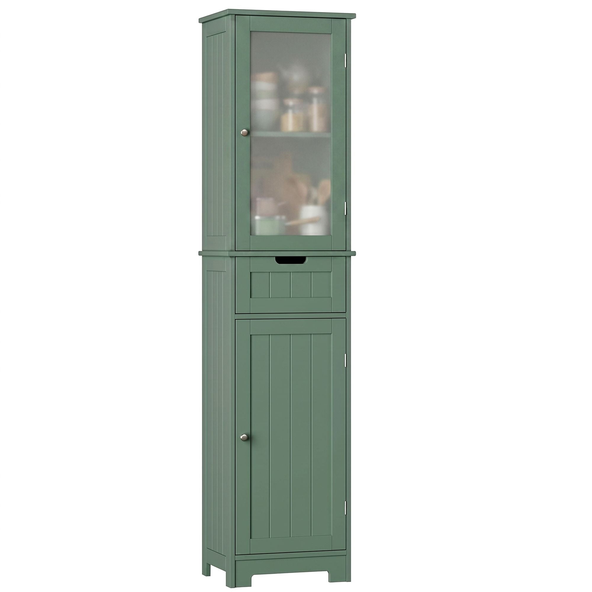 Homfa Narrow Kitchen Pantry Storage Cabinet, 67" Slim Pantry Cabinet with Drawer and Door, Space-Saving Freestanding Storage Cabinet for Small Place, Green
