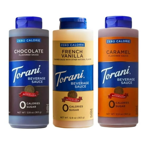 Torani Zero Calorie Beverage Sauce Bundle – Caramel, Chocolate & French Vanilla (12.8 fl oz each) (Pack of 3)