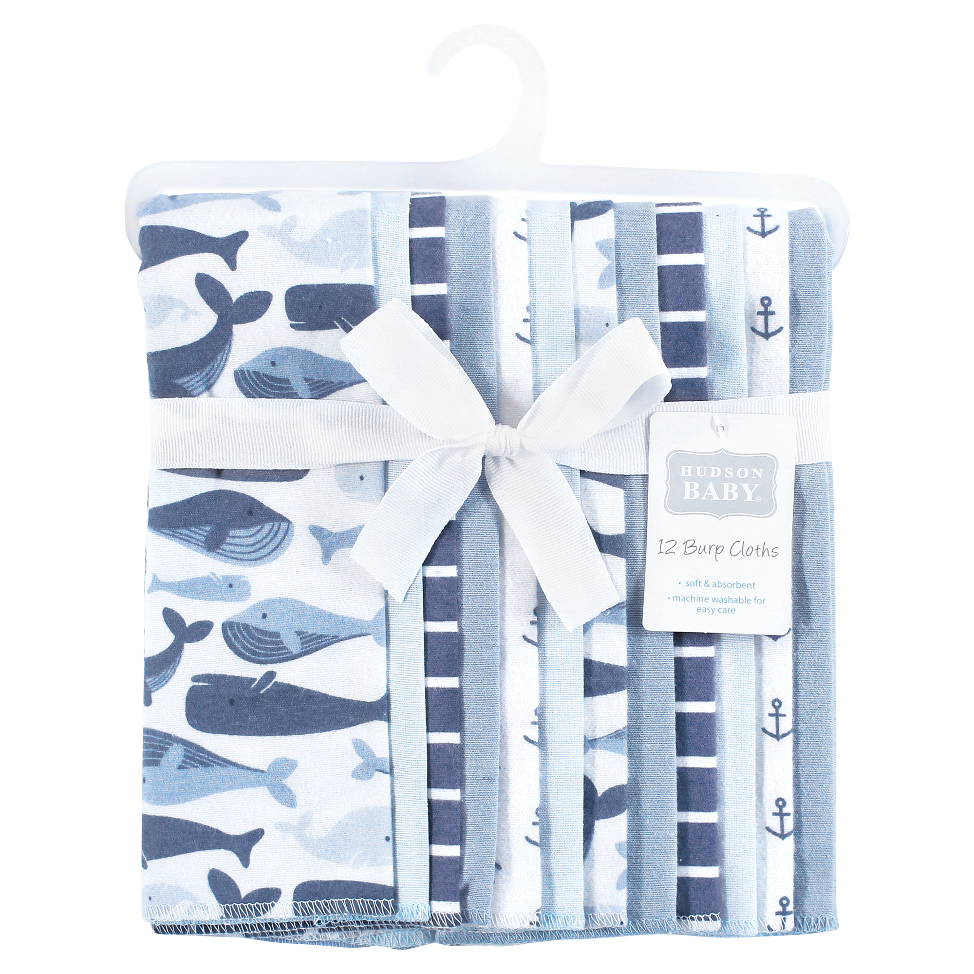 Hudson Baby Infant Boys Cotton Flannel Burp Cloths 12pk, Cute Whales, One Size