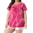 thumbnail image 4 of Agnes Orinda Women's Plus Size School College Tops Tie Dye Short Sleeve Casual Round Neck Pleated Summer Basic T Shirts 1X Hot Pink, 4 of 6
