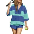 thumbnail image 2 of UAMVSH Women Striped Workout Sets Trendy Two Piece Matching Outfits Oversized Half Zipper Lounge Top and Shorts Sweatsuit with Pockets(X-Large,Dark Blue), 2 of 7