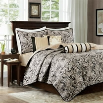 Witaxima Full/Queen 6-Piece Black Jacquard Quilt Set with Decorative Pillows, Reversible Bedding Collection