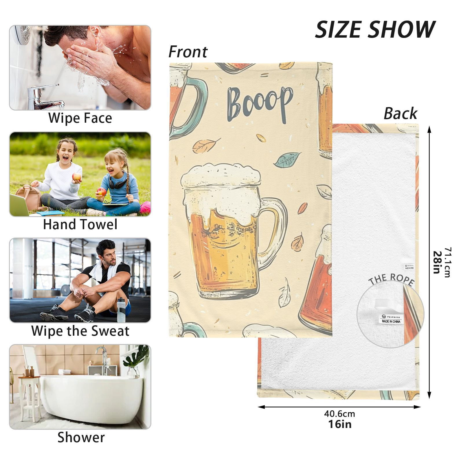Beer Mugs Boop Hand Towels Cotton Bath Towels Large Face Towels Absorbent for Bathroom 2 Packs
