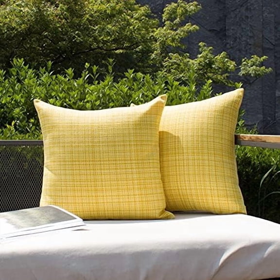 Kevin Textile Pack of 2 Decorative Outdoor Waterproof Throw Pillow Covers Lumbar Pillowcases Modern Cushion Cases for Patio Couch Bench 22 x 22 Inch Yellow
