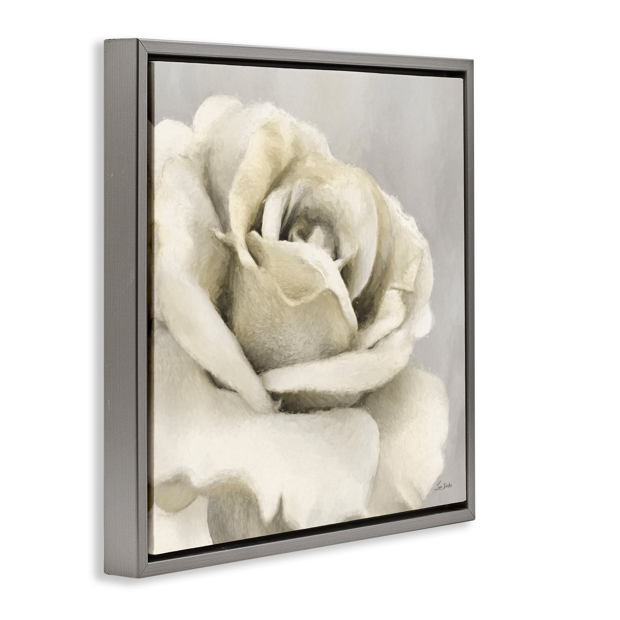 Stupell Industries Curling Rose Petals Botanical & Floral Painting Gray Floater Framed Art Print Wall Art, 18 x 18