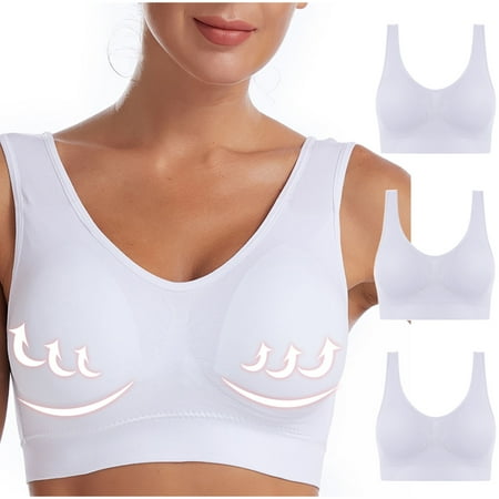 Crunowin Women s Traceless Bra 3 Pack  Push Up Solid Color Wire Free Comfort Everyday Underwear White S