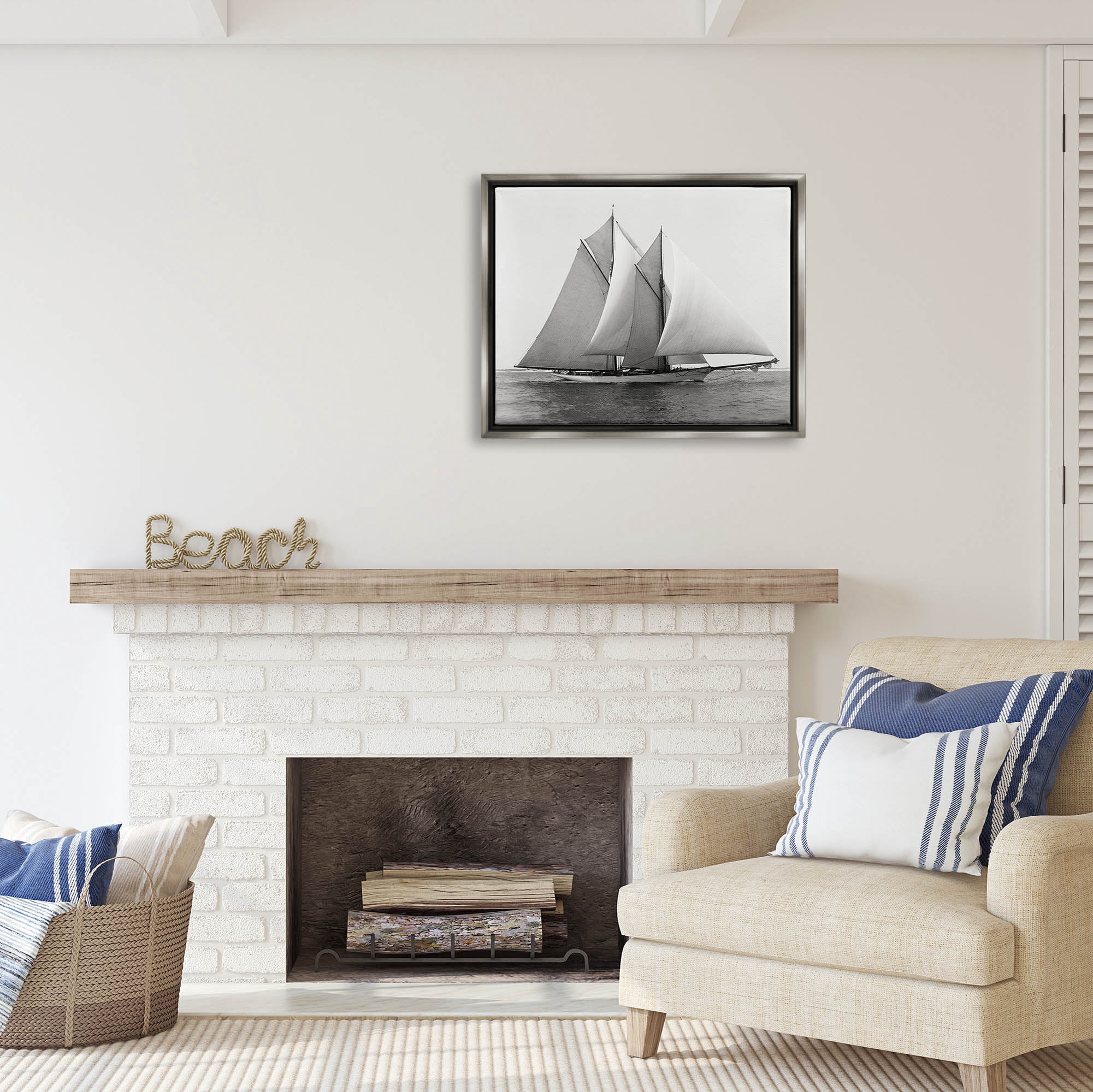 Stupell Industries Majestic Ship Ocean Photography Coastal Painting Gray Floater Framed Art Print Wall Art