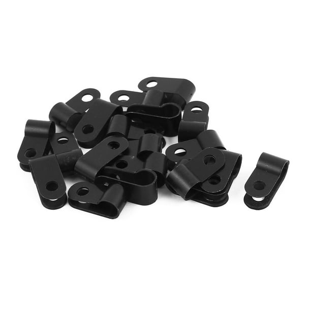 20Pcs Nylon R Type 1/4" 6.4mm Cable Cord Wire Clamp Clip Fastener Black