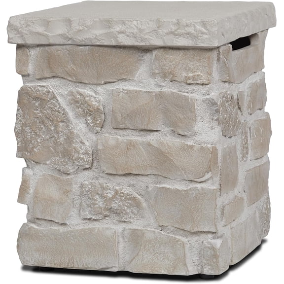 Real Flame Scottsdale Propane Tank Cover for Outdoor Gas Fire Pits, Storage Hideaway Side Table for 20 Pound Propane Tank, Natural Stacked Stone-like finish in Beige