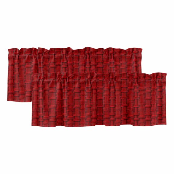 Red Woven Basket Valances for Windows 2 Pack, Rustic Abstract Minimalist Textured Lattice Window Valance Curtains for Kitchen, Rod Pocket Short Curtains for Bathroom Bedroom Decor, 60" x 18"