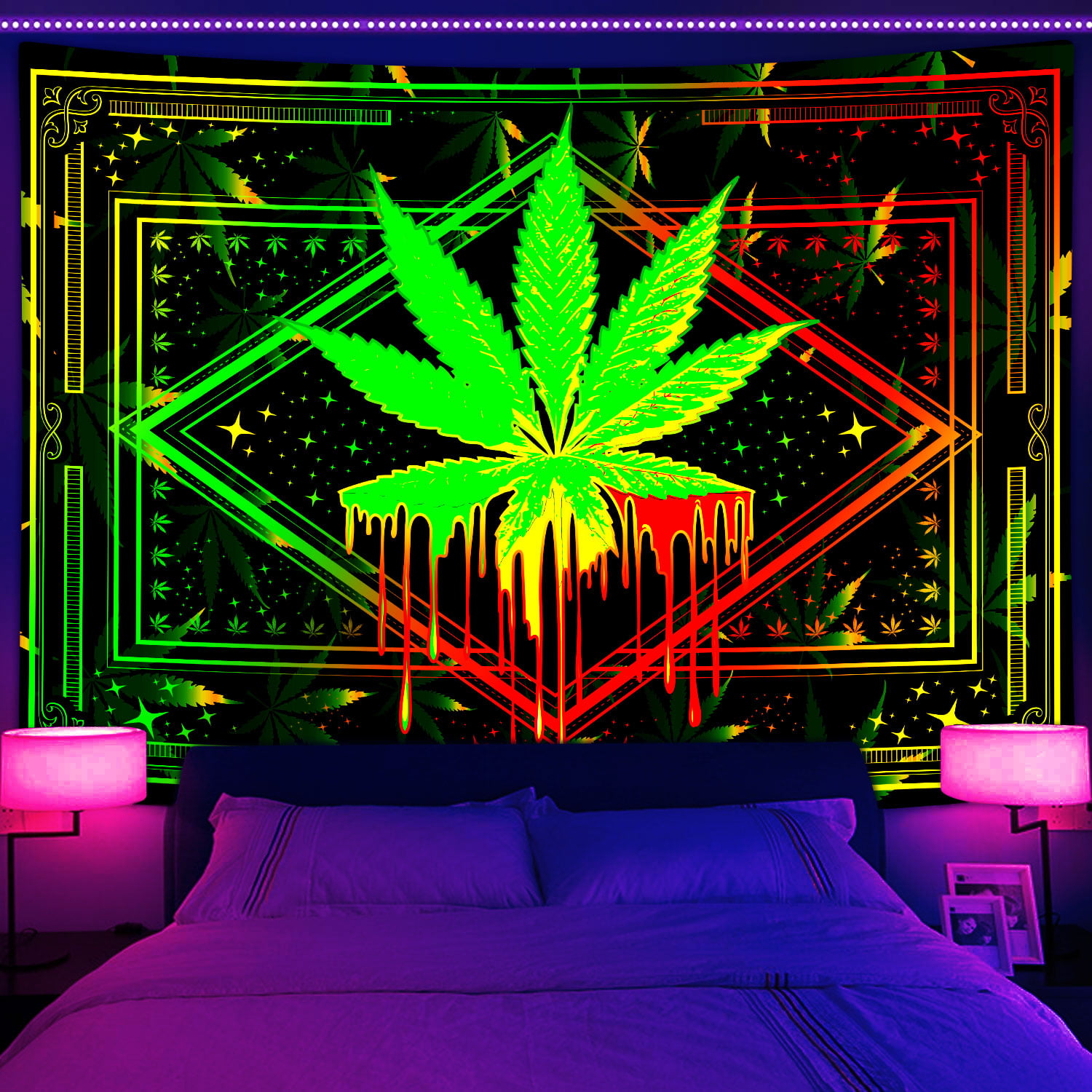 Weed Blacklight Tapestry UV Reactive, Cool Smoking Cannabis Leaf Black Light Trippy Art Poster for Men Room Bedroom Decor, 420 Glow in the Dark Blanket Party Decor - Walmart.com