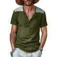 thumbnail image 1 of pstuiky camisetas de hombre, Camisa de manga corta con cuello alto y botones de patchwork para hombre camisas casuales para hombre m, 1 of 6