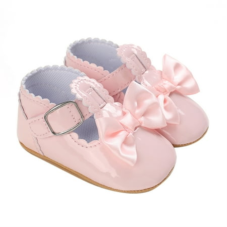 

Bmnmsl Baby Girls Princess Shoes Leather Bow Non-slip First Walker Shoe