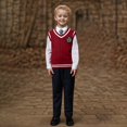 thumbnail image 6 of Huesdet Toddler Kids Boys V Neck Sweater Sleeveless Knit Vest Graphic Tank Tops Pullover Knitwear School Uniform(Red,6-7 Years), 6 of 8