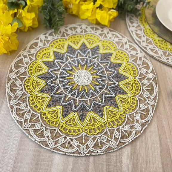 Enliven Set of 6, Handmade beaded placemat, tablemat, 14 inch, bead charger placemats