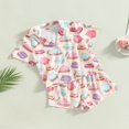 thumbnail image 3 of AMERTEER Kids Girl Pajamas Short Sleeve Lapel Neck Buttons Doughnut Buttons Tops Loose Short Pants 2Pcs Set, 3 of 6