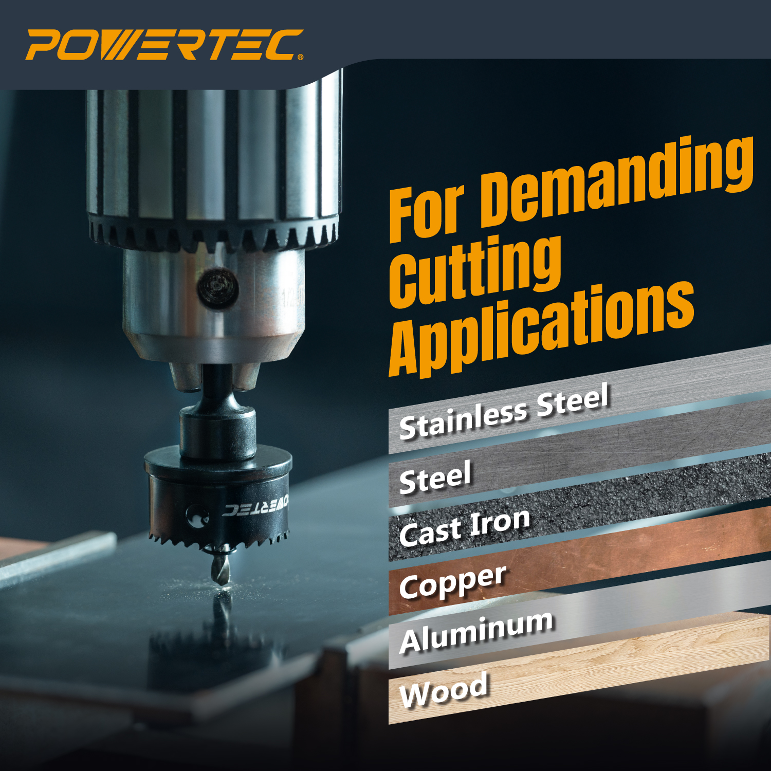 POWERTEC 3pcs Impact Hole Saw Set for Metal & Wood - Includes 7/8", 1-1/8", 1-3/8" M42 High Speed Steel Blade, High Carbon Steel Body, 1/4" Hex Shank for Impact Drivers & Drills (14910N)