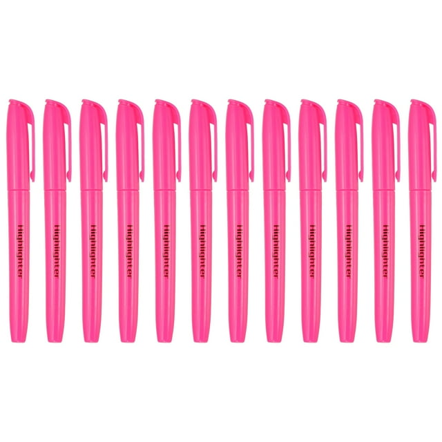 Pink Highlighter, 12 Pack High Lighters No Bleeds Highliters Pens Neon Clear View Bright Quick Dry Pocket Marker Pen Sticks Chisel Tip Cute for Books Office Adults Classroom
